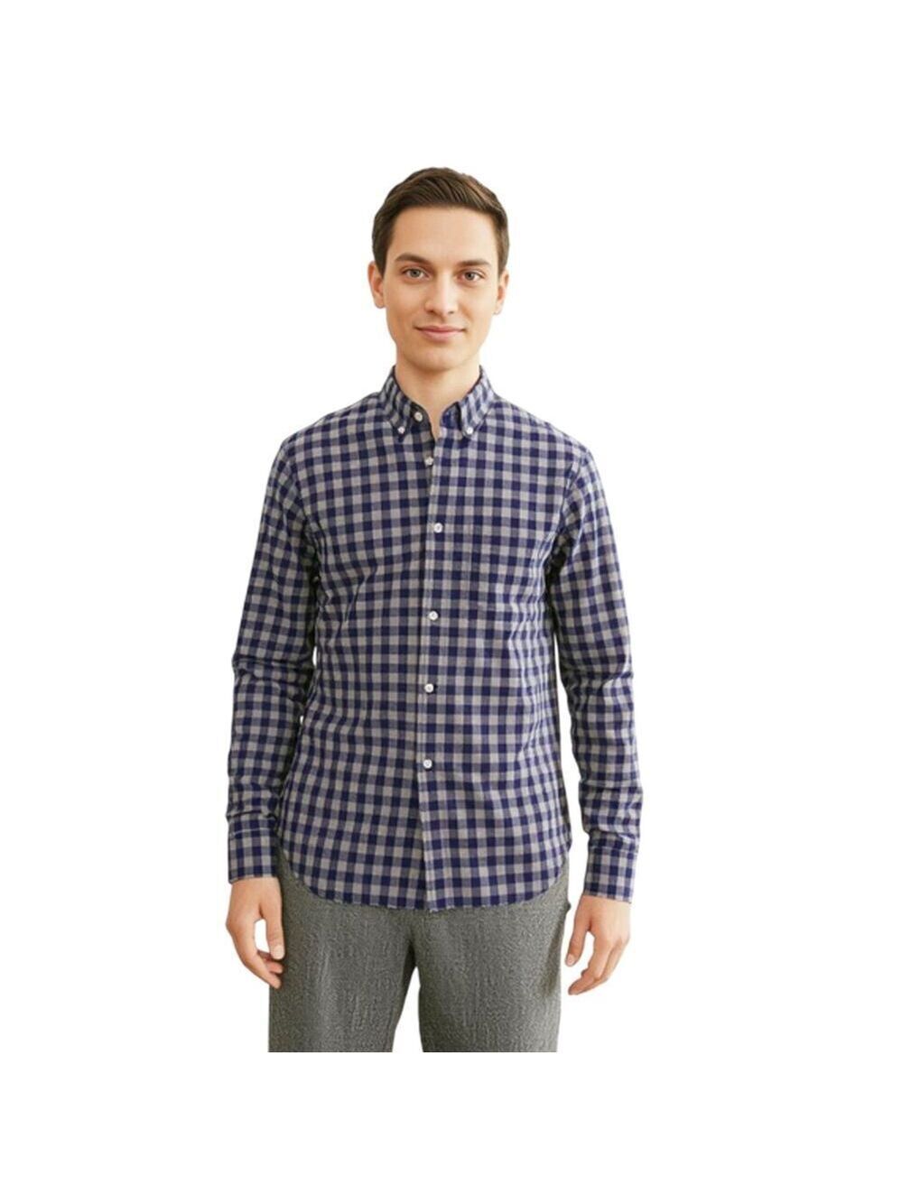 Old Navy Blue & Gray Plaid Button Down Shirt Size L